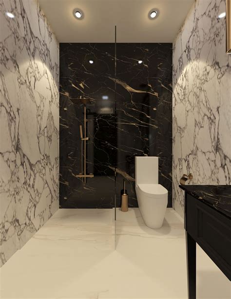 Black And White Themed Guest Bathroom Of The Georgian House Design In