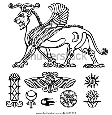 Image Assyrian Winged Horned Lion เวกเตอรสตอก ปลอดคา
