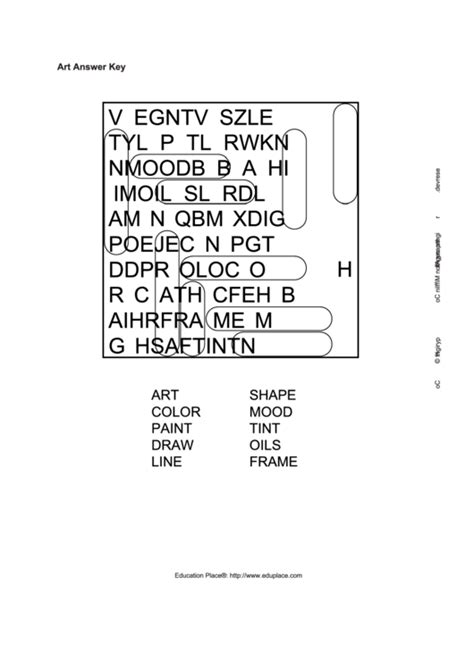 Art Word Search Puzzle Template With Answers Printable Pdf Download