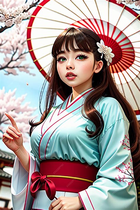 Premium Ai Image Anime Girl In A Kimono With A Cherry Blossom Tree In