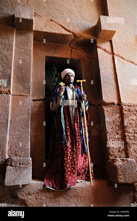Orthodox Priest At The Door Of Bet Abba Libanos Rock Hewn Church