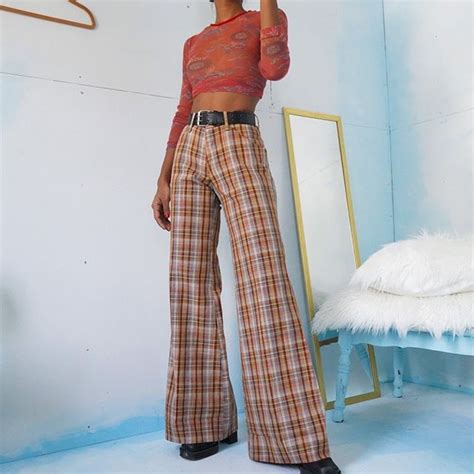 masha and jlynn on instagram “sold vintage 70s perma press plaid bell bottoms for a 25 26” waist
