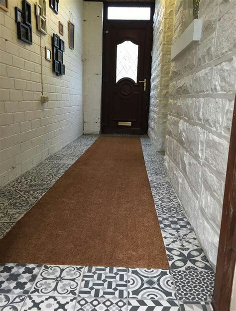 Monochrome Tiles Coir Matting Painted Brickwork Entrance Hall