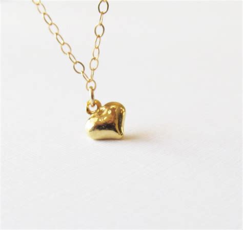 Tiny Puffy Heart Necklace 14kt Gold Filled Necklace T For Her On