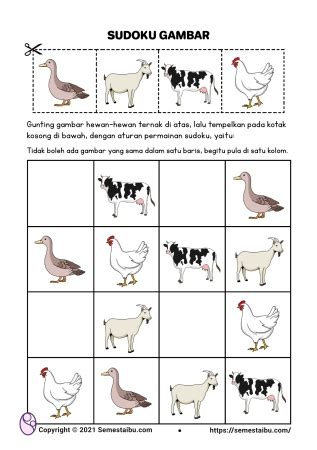 Lembar Kerja Anak TK - PAUD | Kognitif | Tema Binatang / Hewan