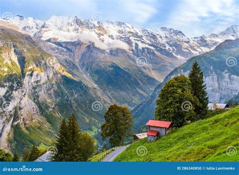 Stunning Mountain Landscape Of Lauterbrunnen Valley Switzerland