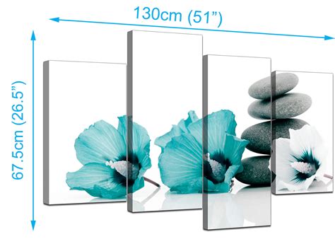 Large Teal Flower Floral Canvas Wall Art Pictures 130cm Set Xl 4072 Ebay