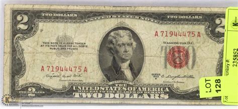 1953 Us Red Seal 2 Dollar Bill