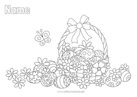Coloring Page No1265 Flowers Butterfly Easter Eggs