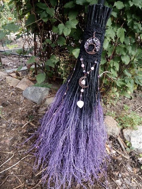 Black Purple Witchs Broom Wicca Besom Etsy Witch Broom Witch