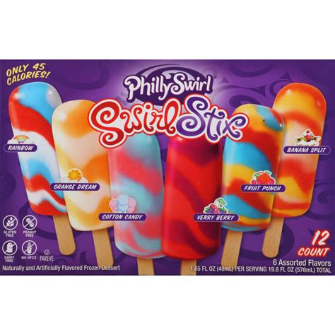 Phillyswirl Assorted Flavors Swirl Stix Frozen Dessert Bars Ct