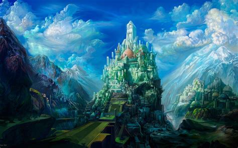 A Magic Castle In The Top Of A Mountain Fantasy Castle Fantasy City
