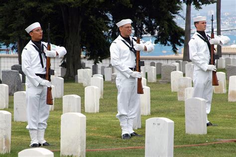 Us Navy Usn Honor Guard Members Prepare To Fire A 21 Gun Salute