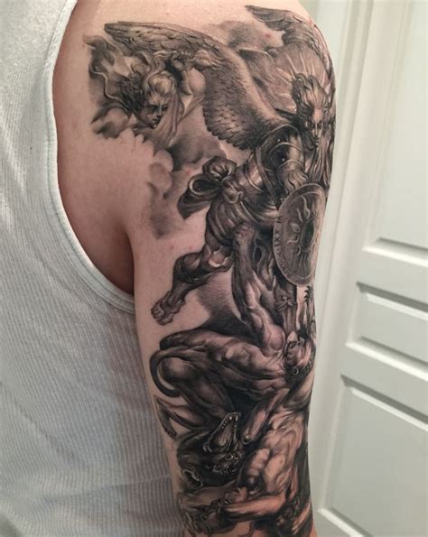 Chronic Ink George Realism Tattoo St Michael Angel Demon Elbow