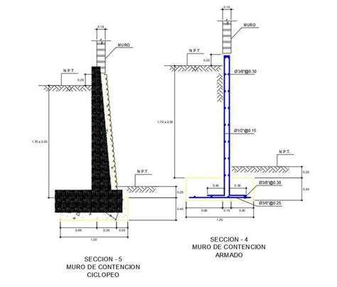 Retaining Wall And Foundation Section Plan Dwg File Cadbull