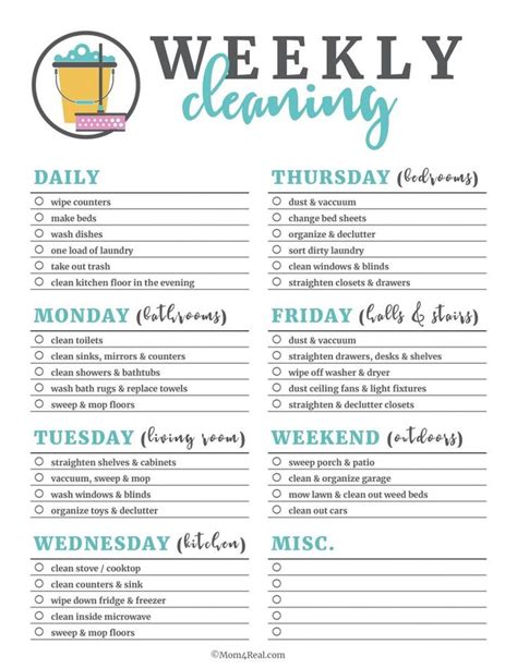 Organize My House Checklist Printable Cleaning Checklists For Daily
