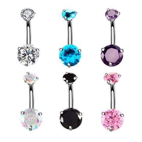 YHMM 14G Surgical Steel Belly Button Rings Round Cubic Zirconia Navel