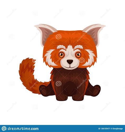 Cute Fluffy Chinese Red Panda Animal Vector Illustration On A White