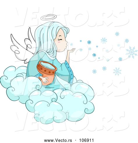 Vector Of Winter Angel Girl Blowing Snowflakes From A Cloud By Bnp