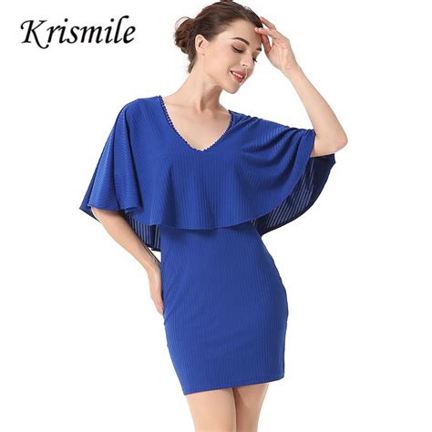 Summer Dress 2018 Women Black Bodycon Mini Dresses Batwing Wave Sleeves V Neck Slim Solid Party