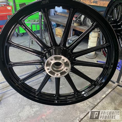 Custom Harley Davidson Wheels Done In Flaming Gold Ink Black Polished