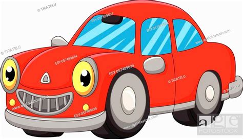 Vector Illustration Of Smiling Red Car Cartoon On White Background