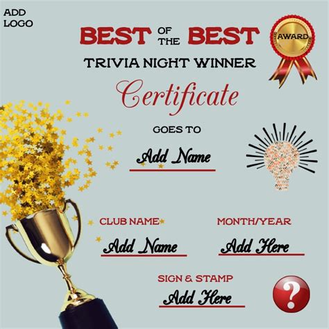 Copy Of Trivia Night Winner Certificate Template 1 Postermywall