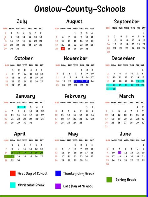 Onslow County Schools Calendar School Calendar Calendar Homeschool