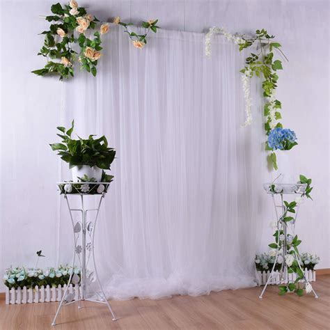 White Wedding Backdrop Curtains Double Layer Tulle Ice Silk Party