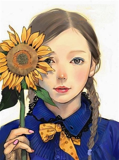 Girl Sunflower Illustration Girl Drawing Sketches Sunflower