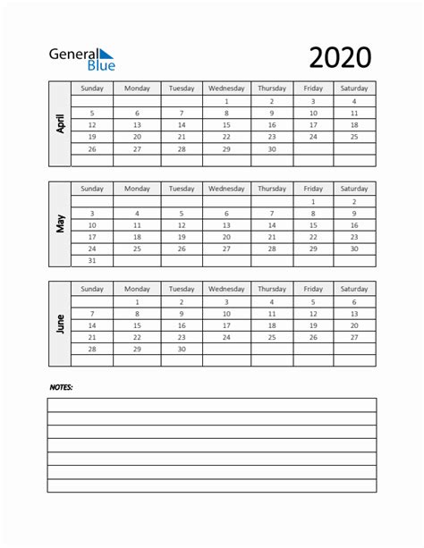 Q2 Quarterly Calendar 2020 In Pdf Word Excel