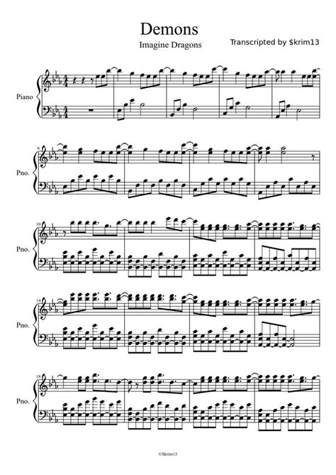 Bellow is only partial preview of demons imagine dragons piano solo sheet music, we give you 2 pages music notes preview that you can try for free. Demons - Imagine Dragons | Imagine dragons, Demons imagine ...