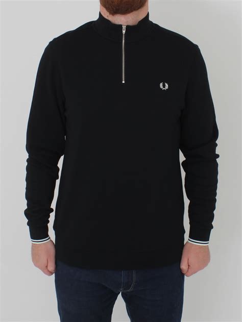 Fred Perry Zip Neck Pique Polo In Black Northern Threads