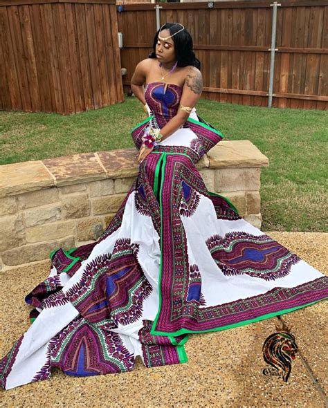 queen chisom women s mermaid dress in white and purple african ankara dashiki kente print fabric