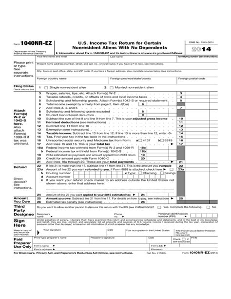 Form 1040 Nr Ez U S Income Tax Return Form For Certain 2021 Tax Forms