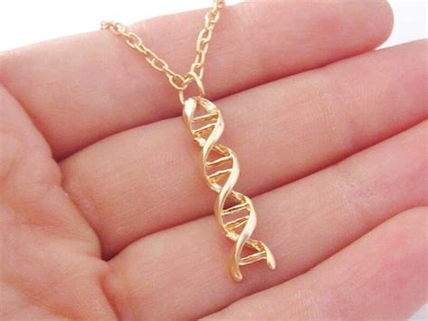 Dna Strand Necklace Gold Double Helix Pendant Antique Gold Etsy
