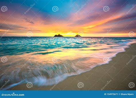 Sunrise At Lanikai Beach In Kailua Oahu Hawaii Stock Image Image Of