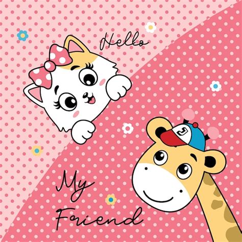 Premium Vector Cute Giraffe And Cat Friends Vector Illustration