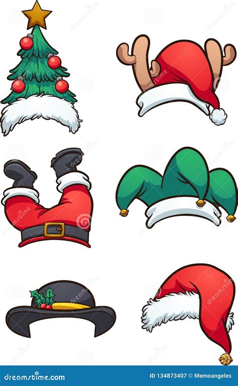 A Variety Of Cartoon Christmas Hats Stock Vector Illustration Of