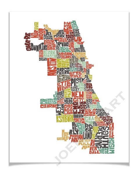 Chicago Neighborhood Map Art Chicago Art Print Print Of My Etsy