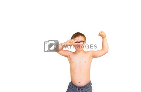 Young Boy With Downs Syndrome Flexing Muscles By Gregorydean Vectors