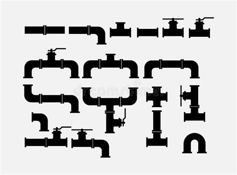 Set Of Silhouette Images Of Plumbing Pipes And Valves Stock
