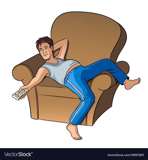 Lazy Guy Watching Tv Pop Art Style Vector Illustration Human