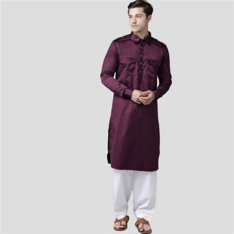 Wine Pathani Kurta White Pajama Sardar Pagri House