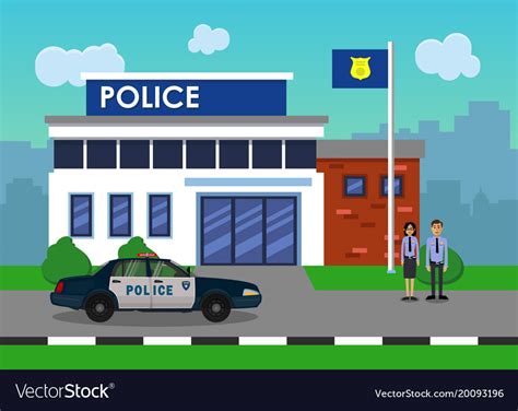 Policemen On The Background Of The Police Station Vector Image