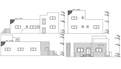 2d House Building Elevation Design Cad Drawing Cadbull