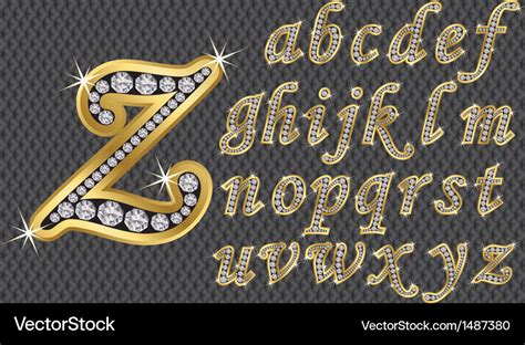 Golden Alphabet With Diamonds Letters From A To Z Vector Image