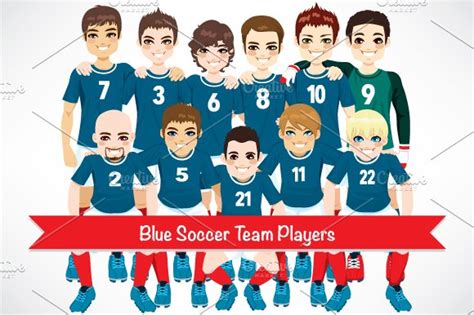 Blue Soccer Team Players Illustrations ~ Creative Market