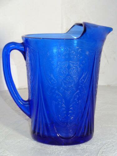 Hazel Atlas Cobalt Blue Depression Glass Royal Lace Straight Side Pitcher Antique Price Guide