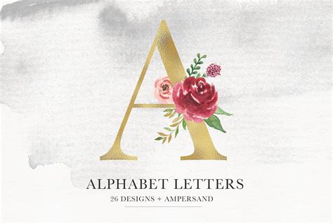 Watercolor Floral Alphabet Gold Alphabet Animal Alphabet Etsy